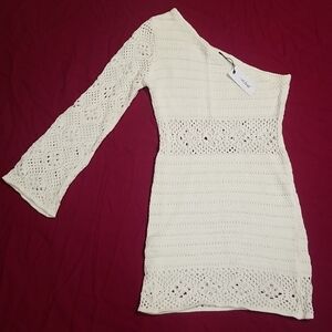 Nasty Gal | Ivory One Shoulder Stitchy Knit Dress NWT